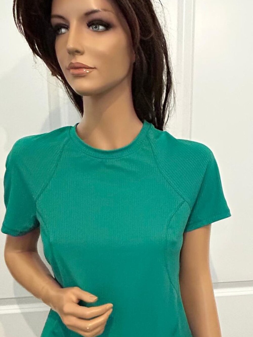 Spyder Womens Green Ribbed Athletic Workout T-Shirt Short Sleeve Size S
